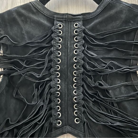 Thomas Wylde suede vest with metal skull accents, fringe authentic sz L vintage - Picture 7 of 16